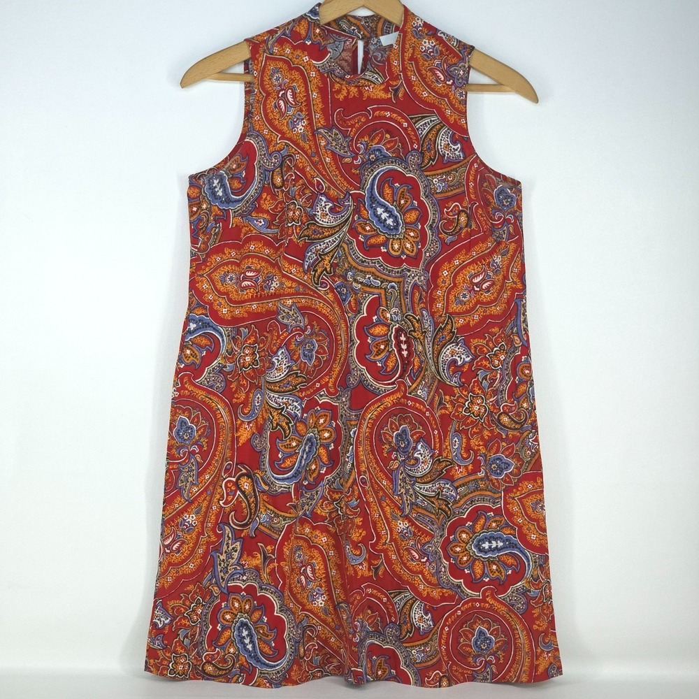 J Jill Linen Paisley Sleeveless Dress Petite Small Bohemian Peasant Hippie Boho